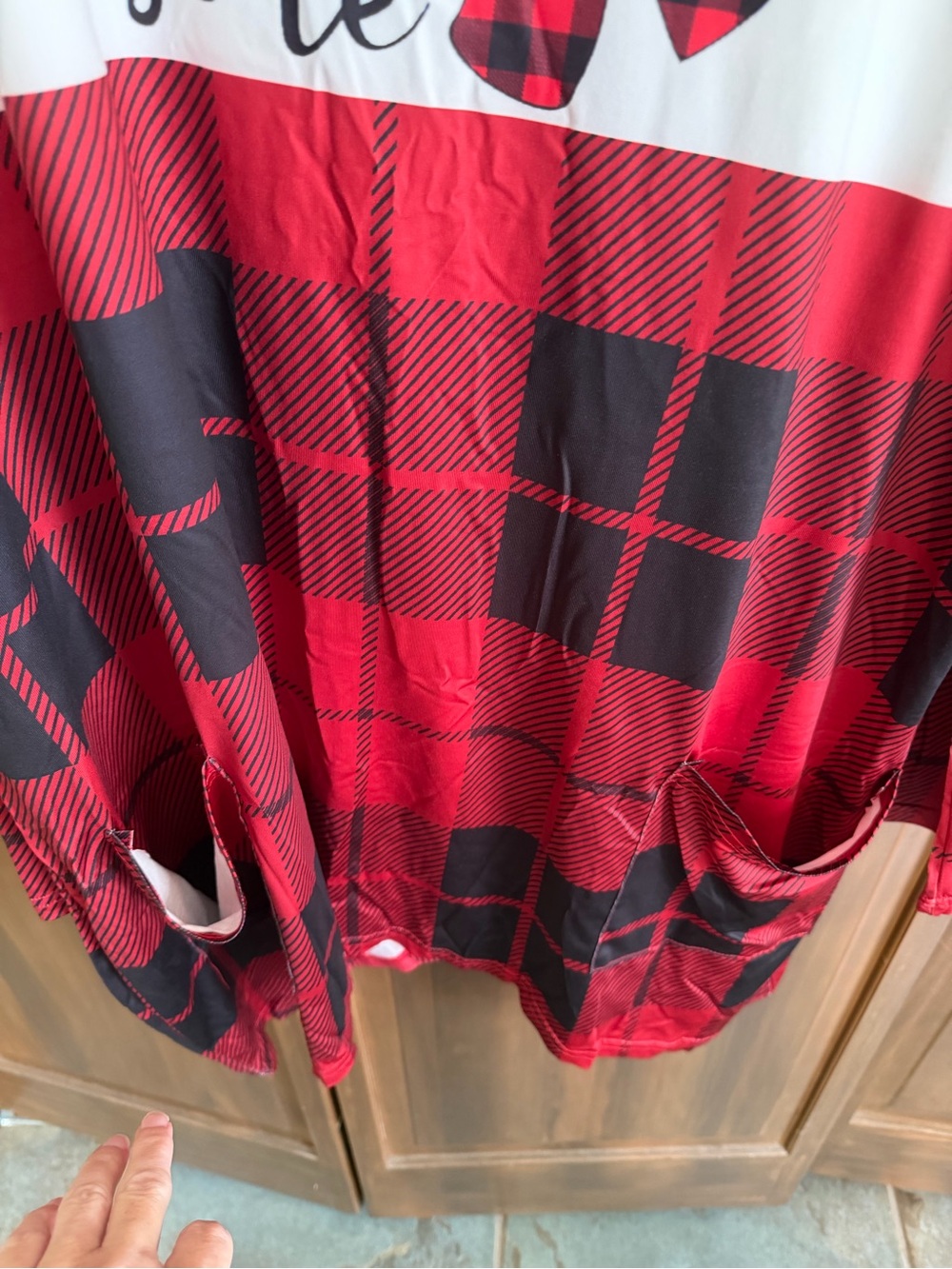 White and Red Snowman Plaid Long Sleeve dress - Picture 4 of 6